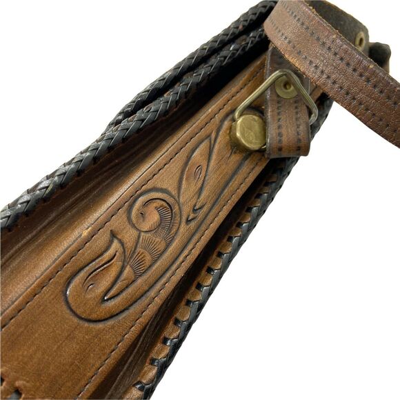 Tooled Leather Purse Boho Western Womens Brown Inner Pockets Crossbody Handbag - Picture 6 of 16